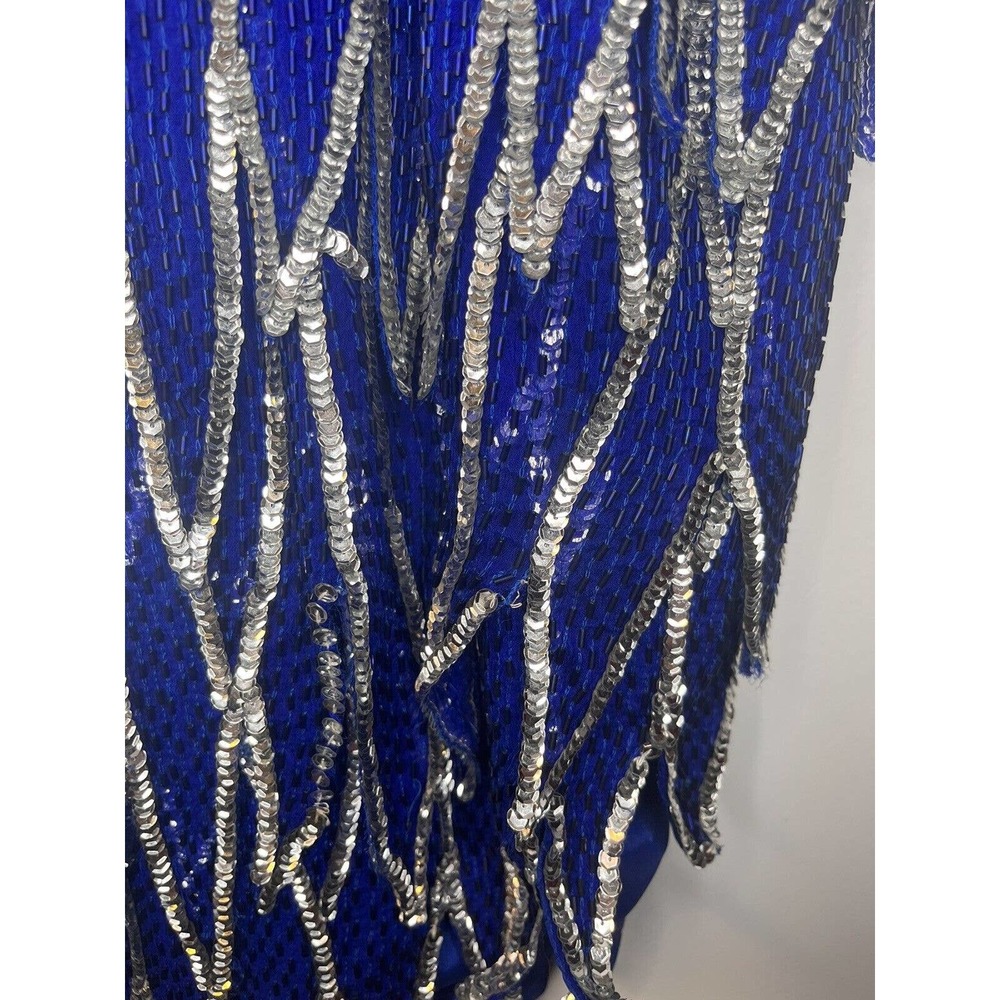Vintage Style Blue Bag With Silver Beaded Sequin